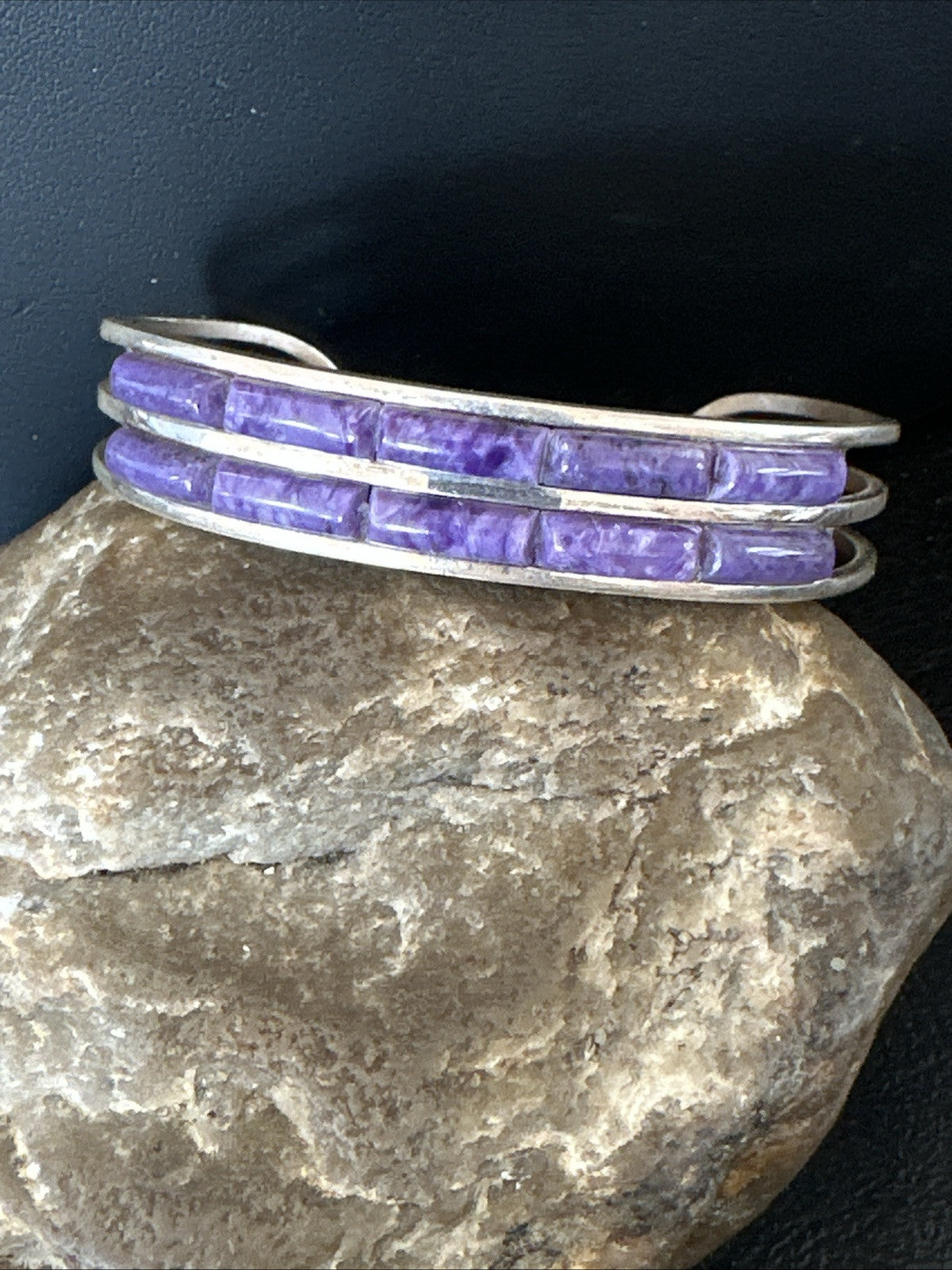 Purple Charoite Navajo Sterling Silver Inlay Cuff Bracelet 7.5" 18889