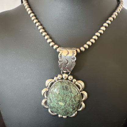 Yazzie Navajo Sterling Silver Blue Rustic Turquoise Necklace Pendant 2.75” 19000