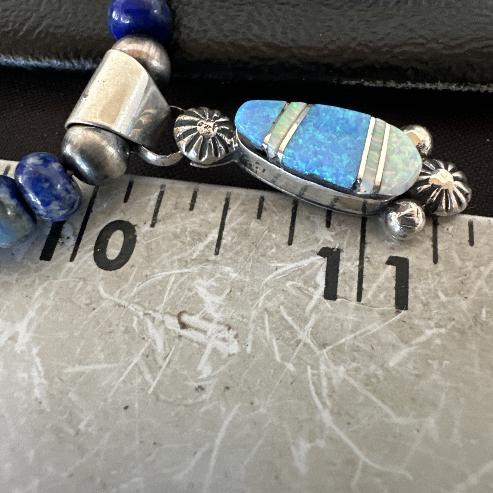 WoMens Opal Inlay Pendant Navajo Sterling Silver Blue Lapis Bead Necklace 18919
