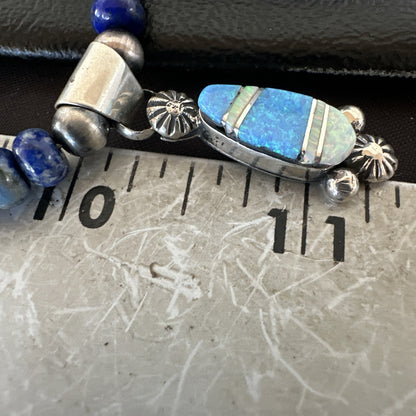WoMens Opal Inlay Pendant Navajo Sterling Silver Blue Lapis Bead Necklace 18919