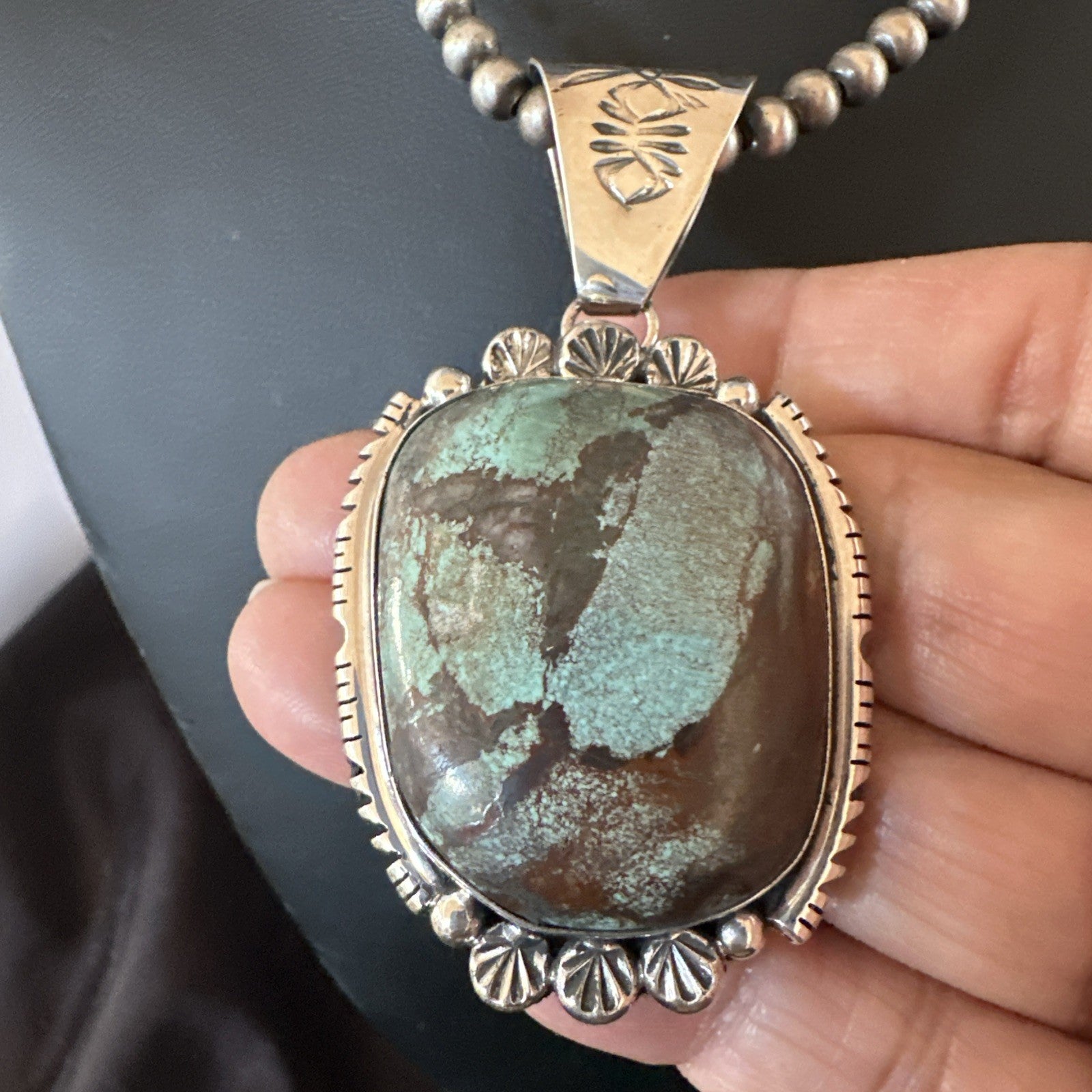 Yazzie Navajo Sterling Silver Blue Rustic Turquoise Necklace Pendant 18995