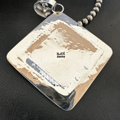 H Joe Handmade Stamped Pendant Navajo Sterling Silver Necklace 3.5" 18980