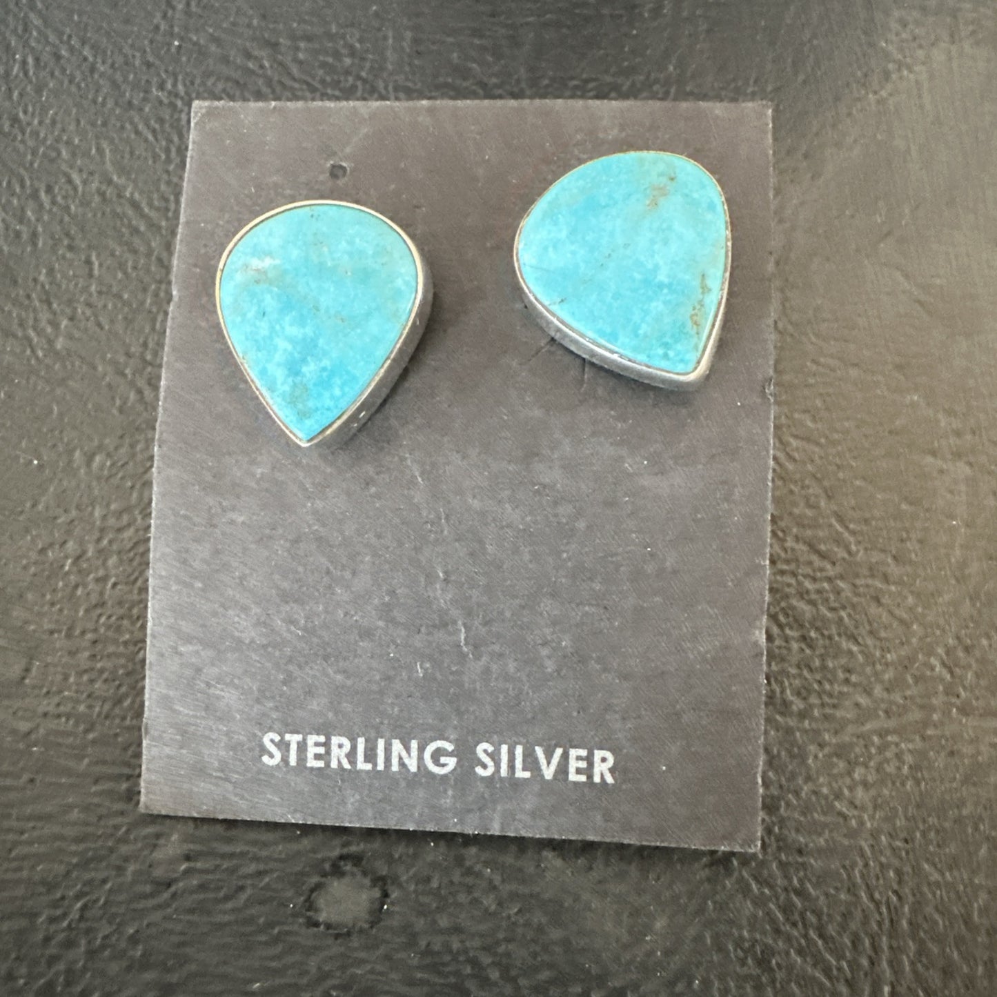 Blue Kingman Turquoise Navajo Sterling Silver Post Stud Earrings 18952