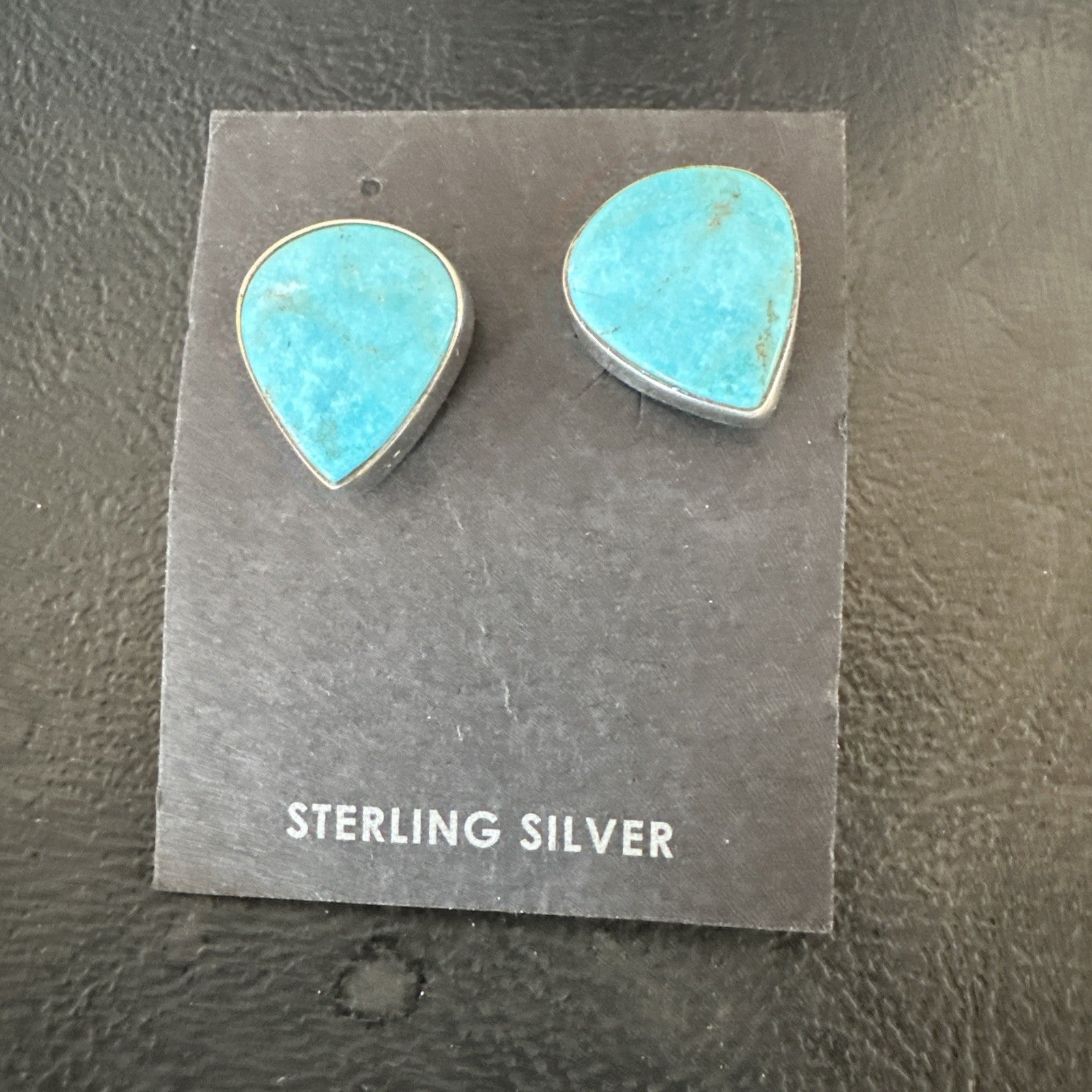 Blue Kingman Turquoise Navajo Sterling Silver Post Stud Earrings 18952