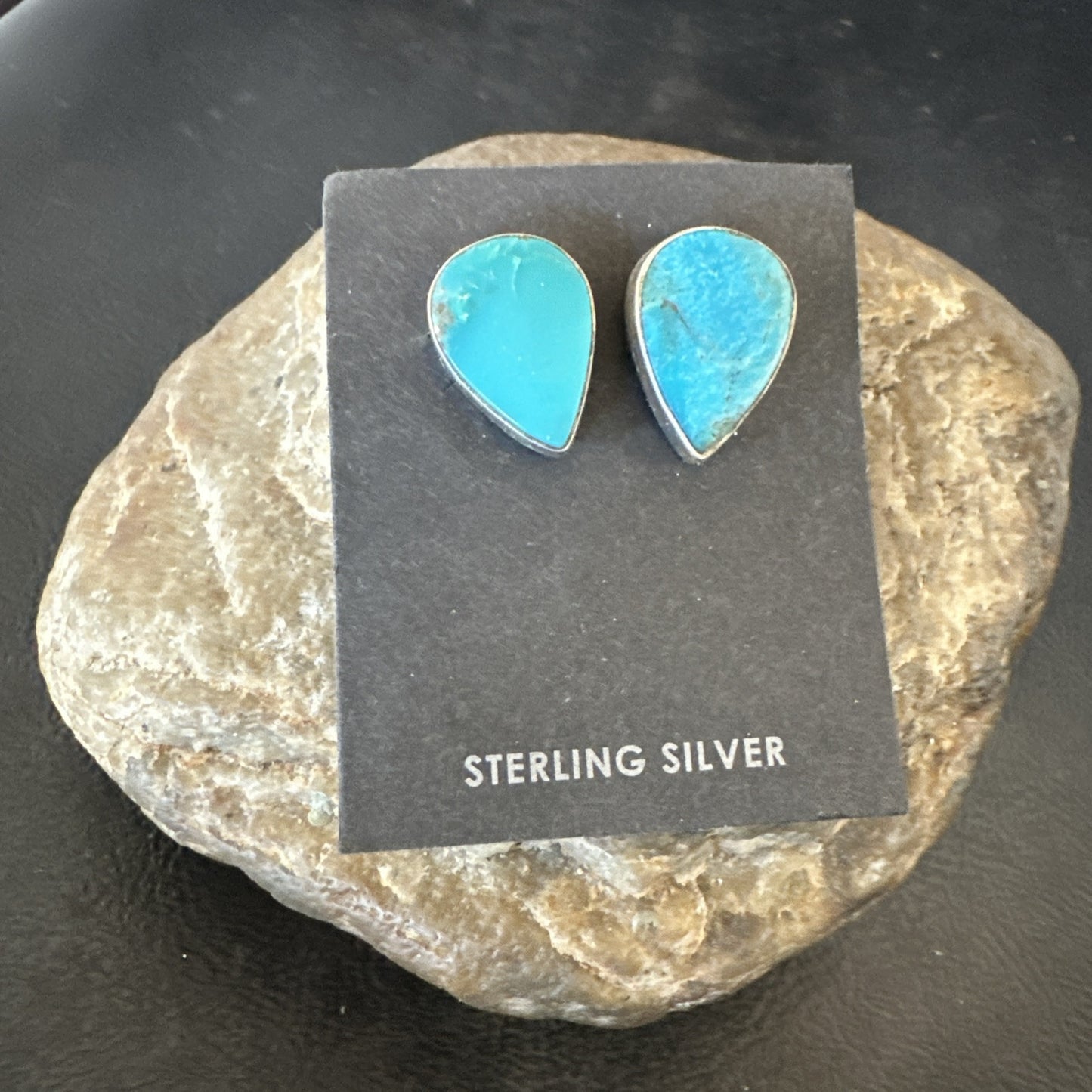 Blue Kingman Turquoise Navajo Sterling Silver Post Stud Earrings 18941