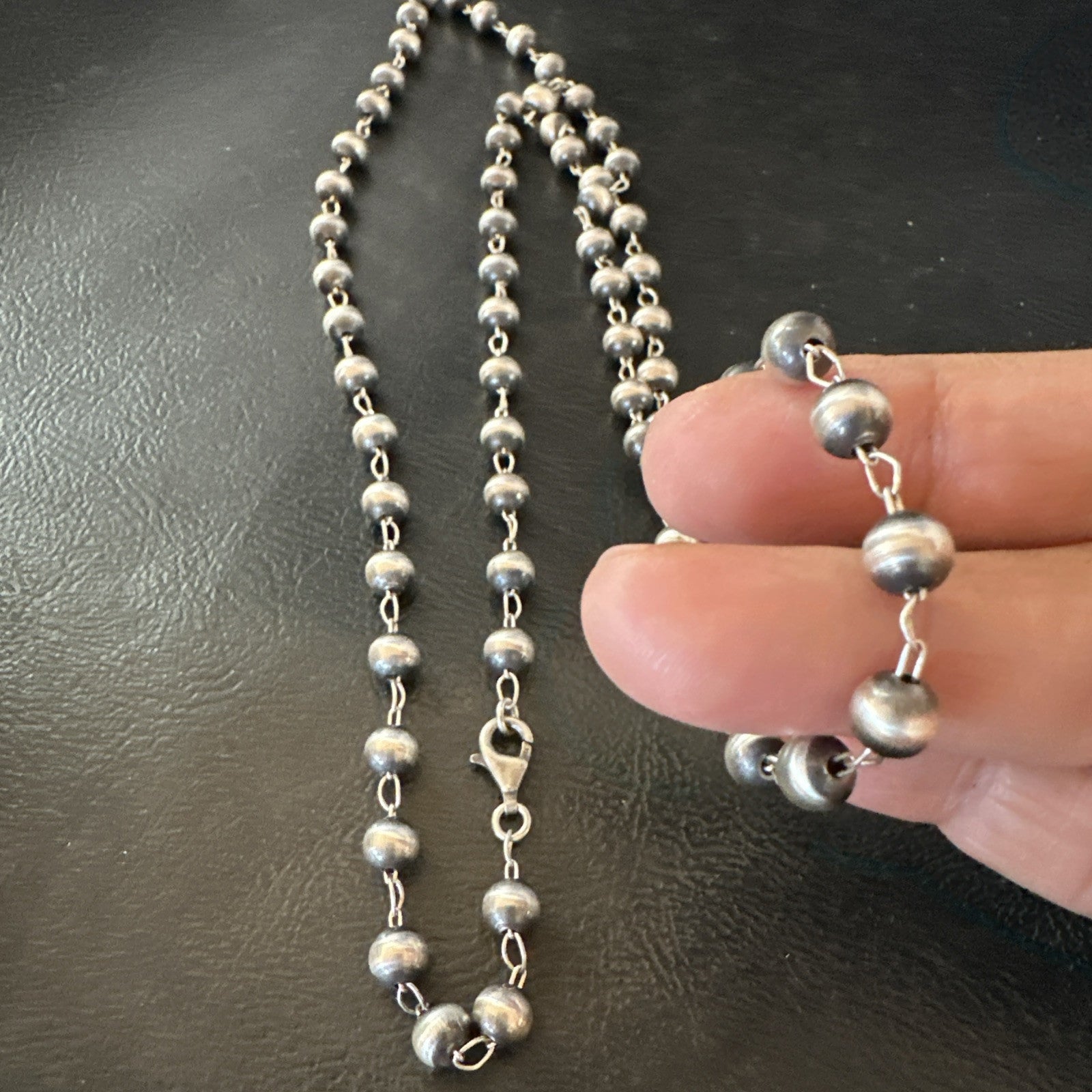 Rosary Bead Navajo Sterling Silver Beads Necklace 6mm 30" 18931