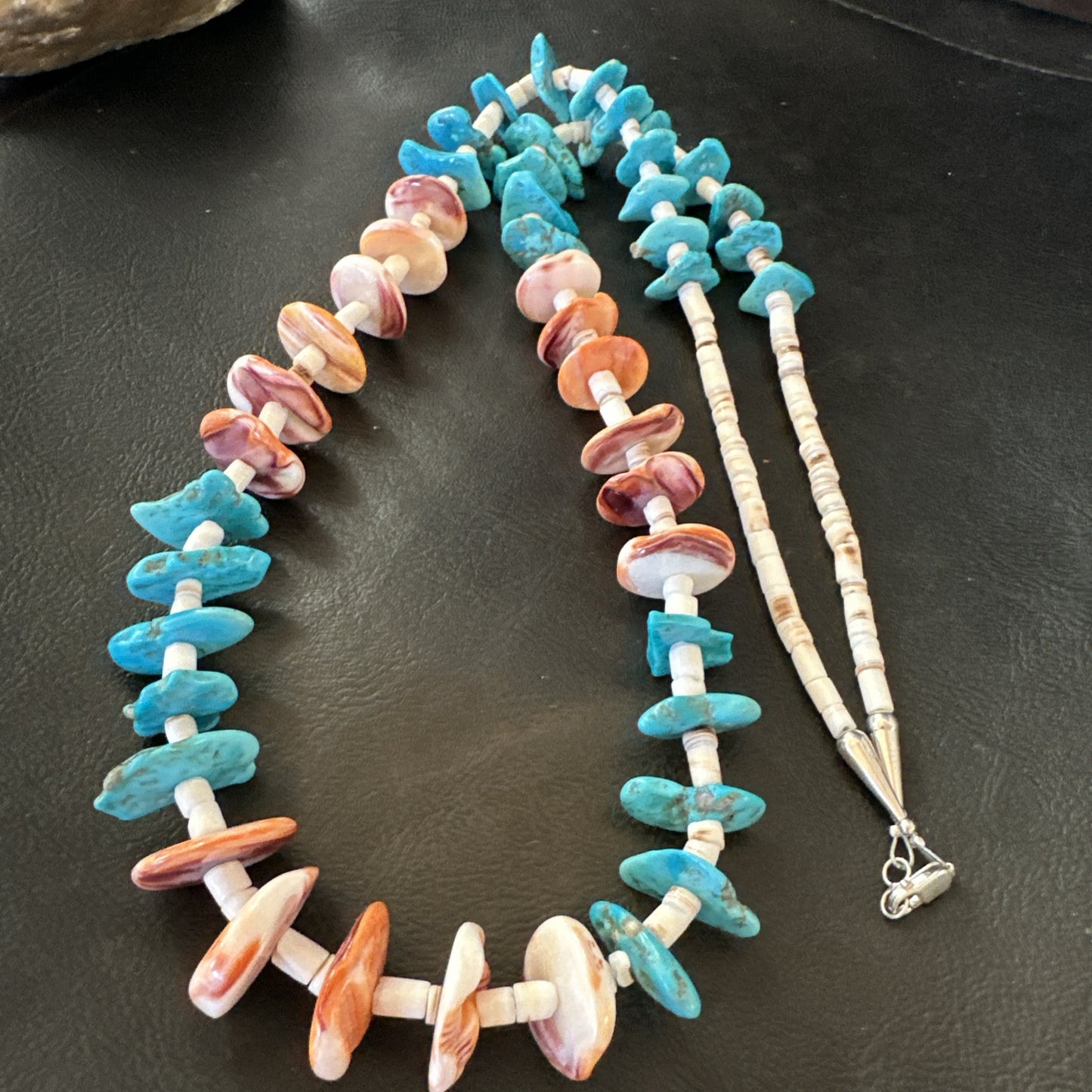 Santo Domingo Blue Turquoise Orange Spiny Bead Necklace 32" 18910