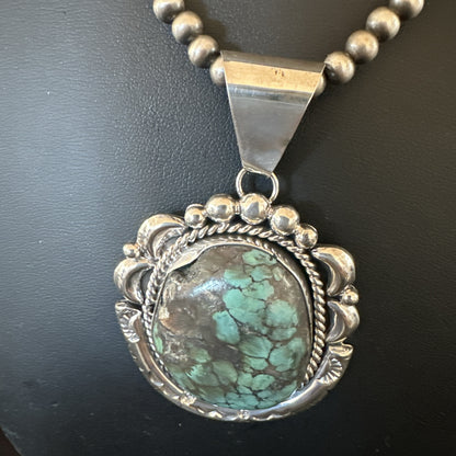 Yazzie Navajo Sterling Silver Blue Rustic Turquoise Necklace Pendant 18967