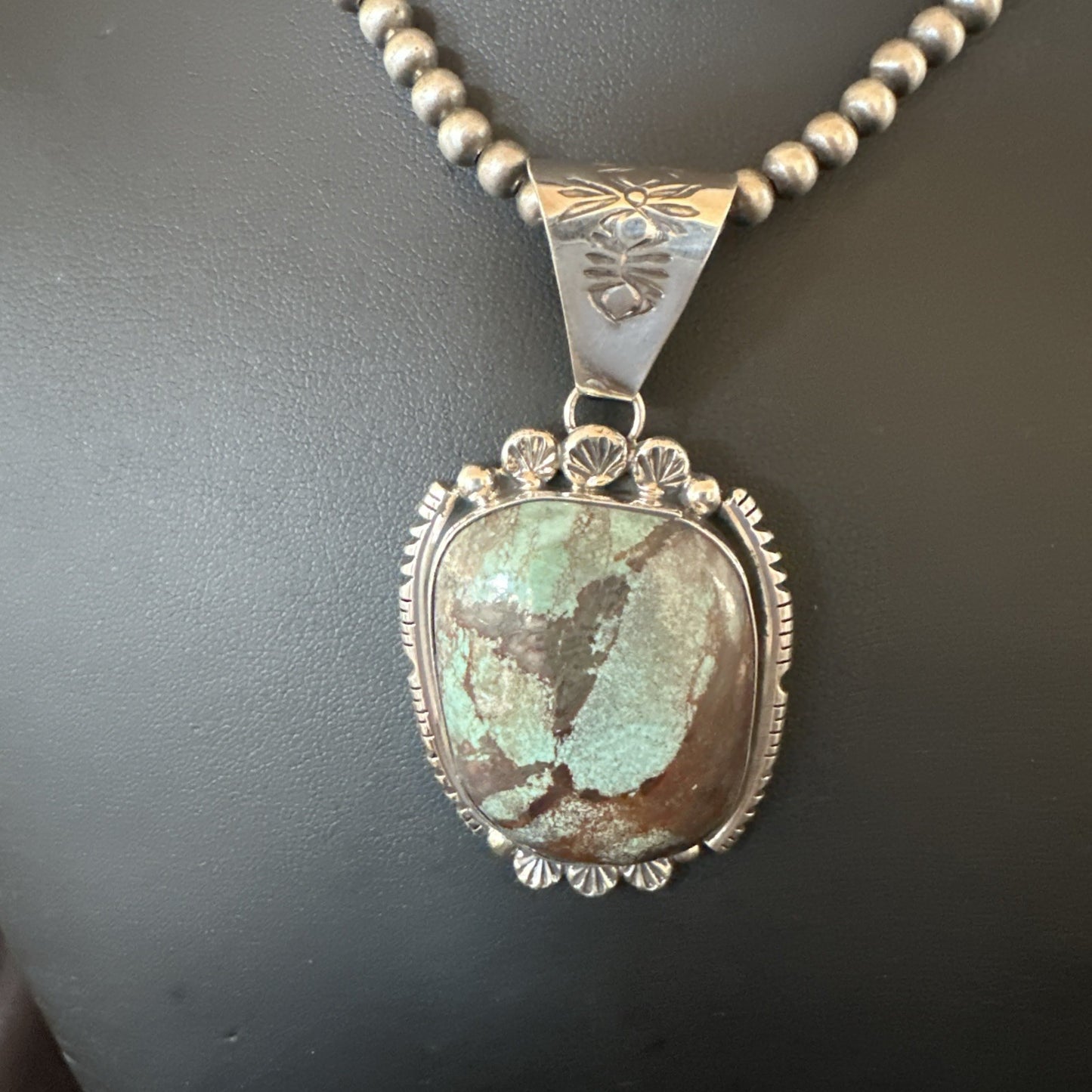 Yazzie Navajo Sterling Silver Blue Rustic Turquoise Necklace Pendant 18995