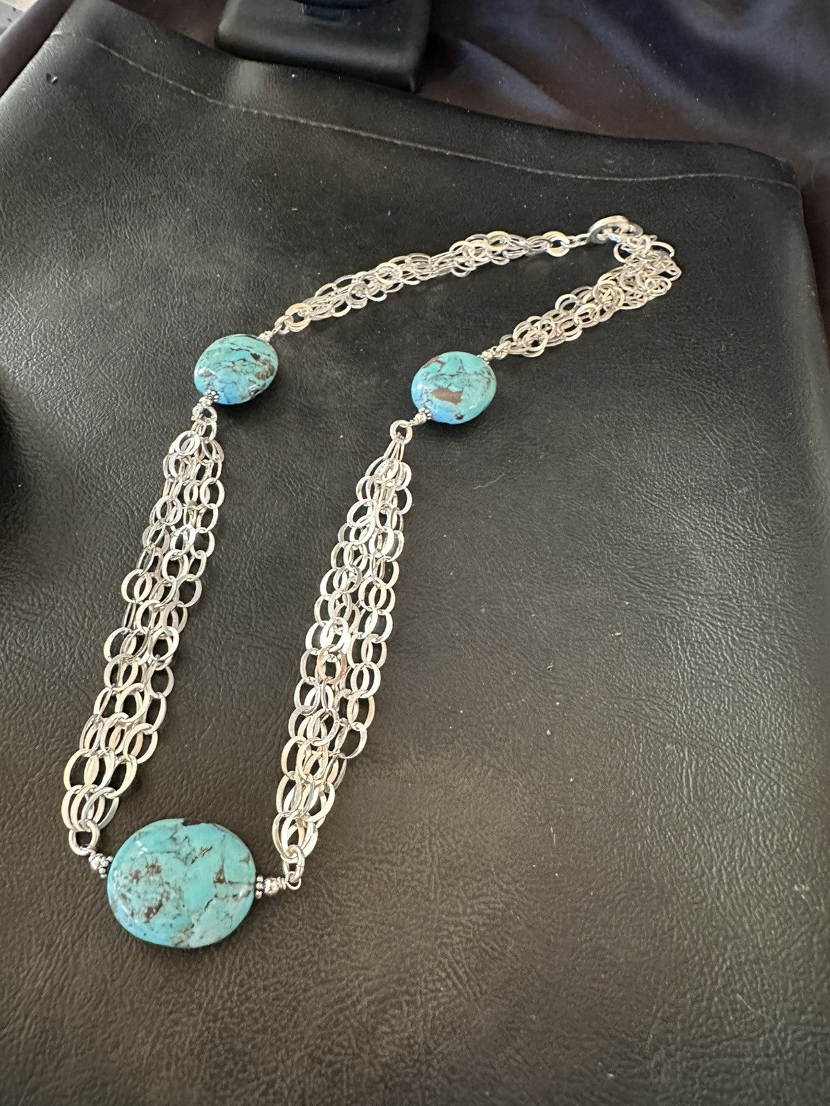 Sterling Silver Beads 5 Strand Chain Blue Nugget Turquoise Necklace 21" 18911