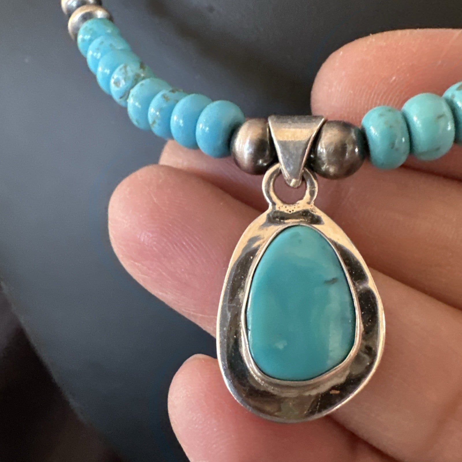 WoMens Blue Kingman Turquoise Pendant Navajo Sterling Silver Necklace 21" 18939