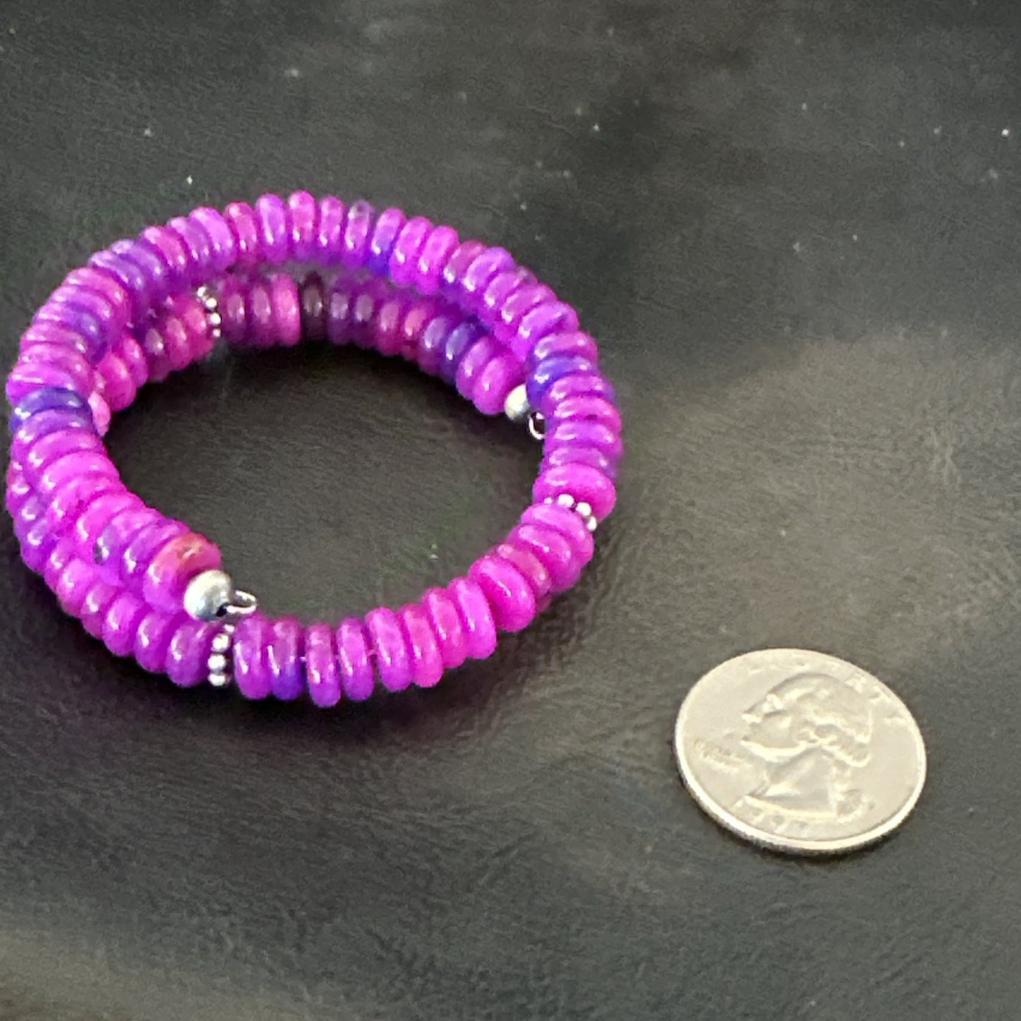 Purple Stone Turquoise 8mm Wire Bead Bracelet Navajo Sterling Silver 18898