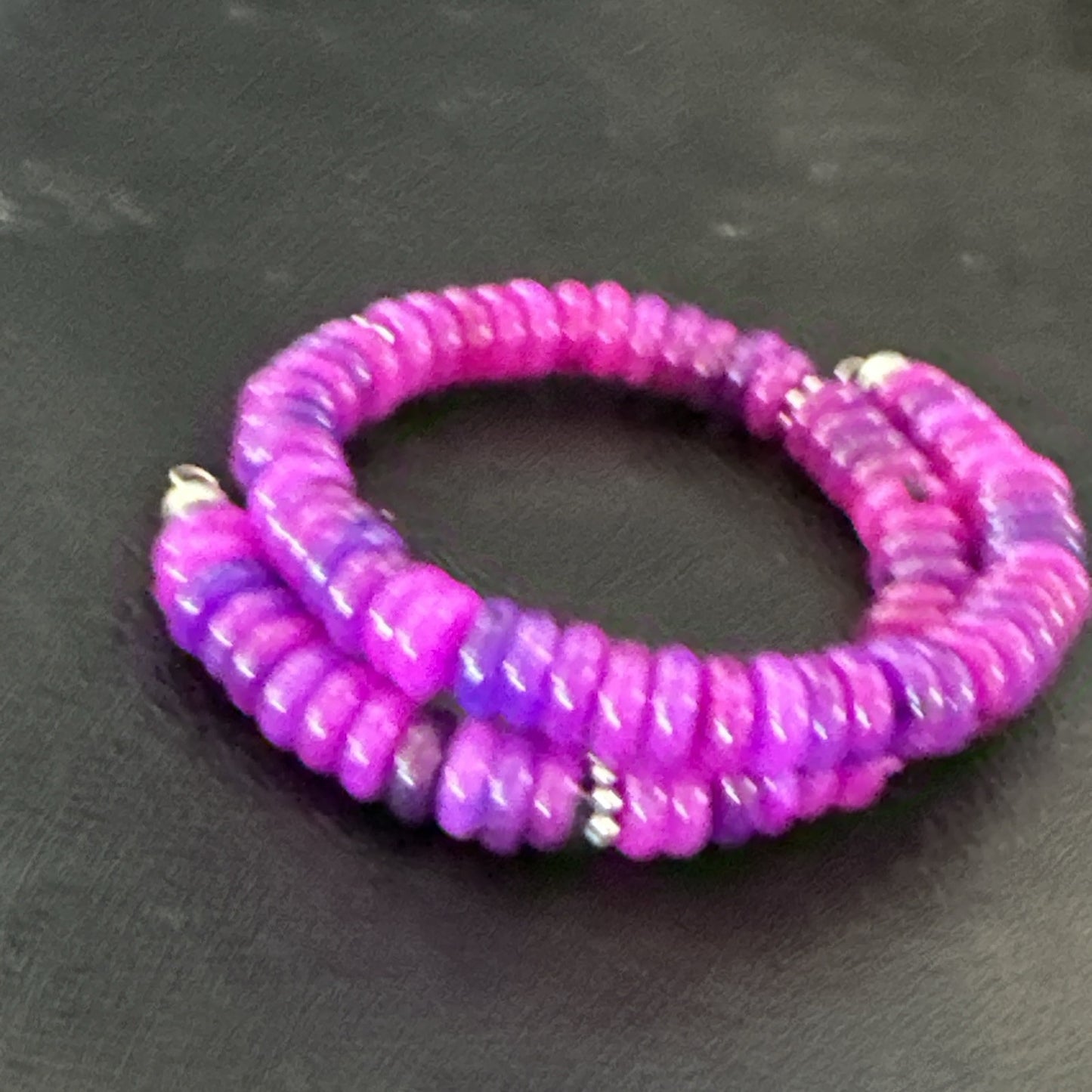 Purple Stone Turquoise 8mm Wire Bead Bracelet Navajo Sterling Silver 18898
