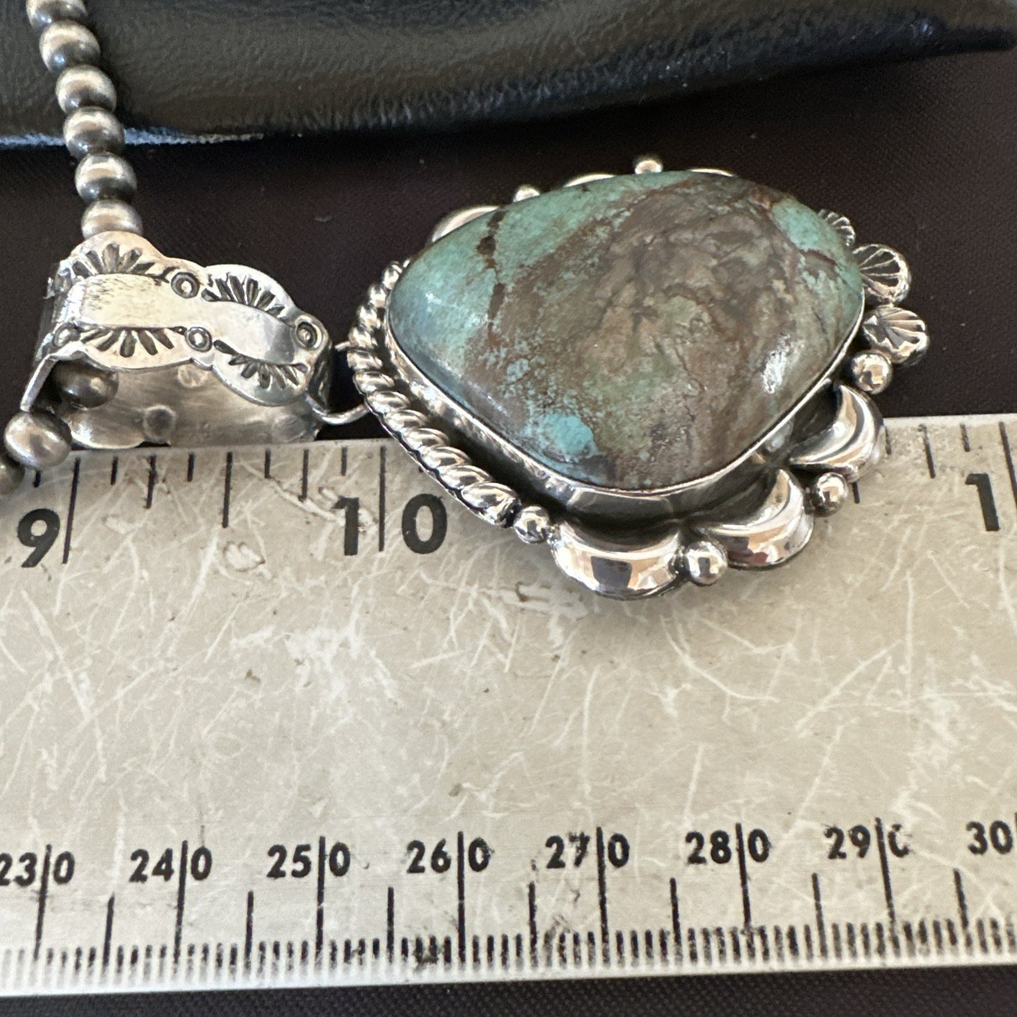 Navajo Sterling Silver Green Rustic Turquoise Necklace Pendant 2.75” 19013