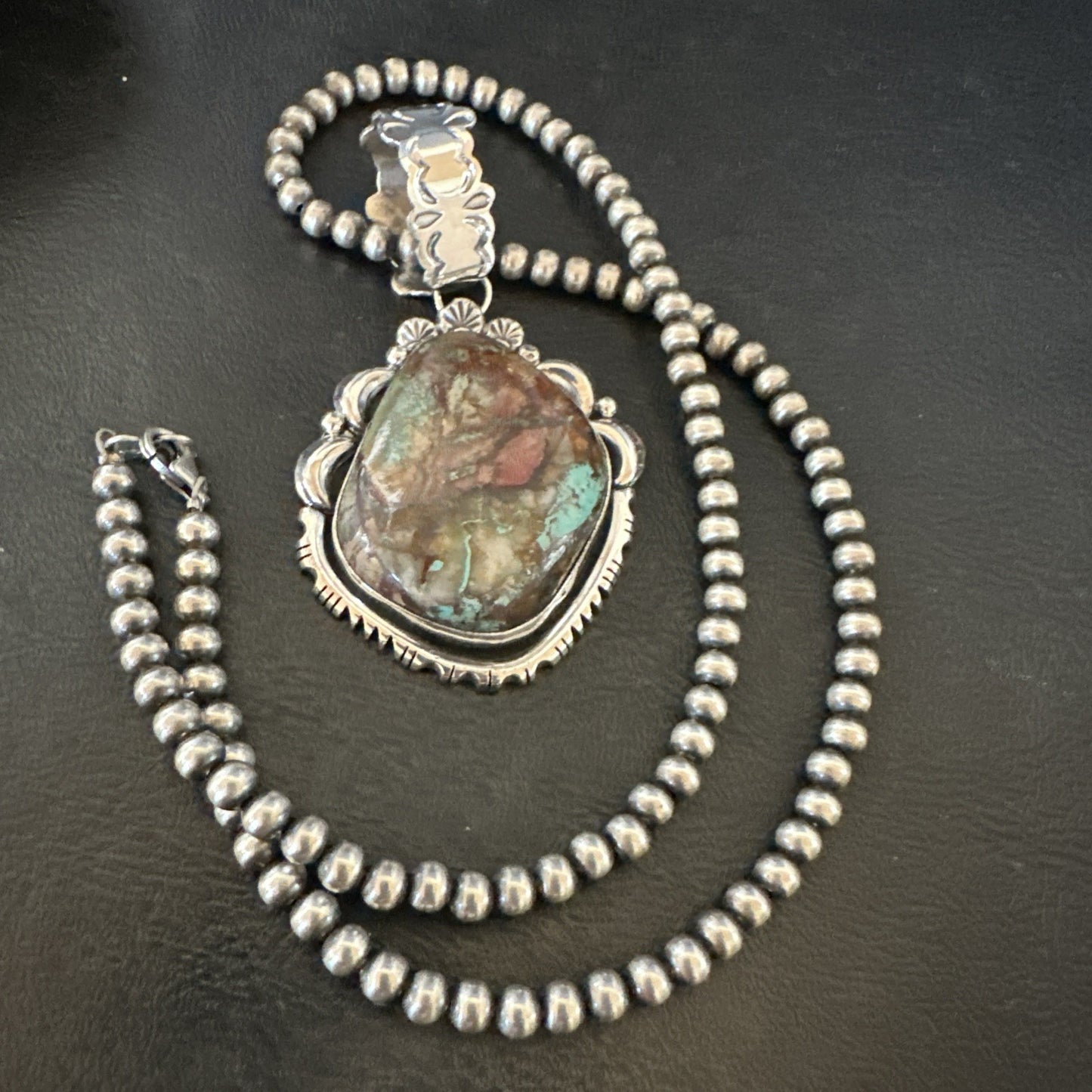 Yazzie Navajo Sterling Silver Blue Rustic Turquoise Necklace Pendant 18996