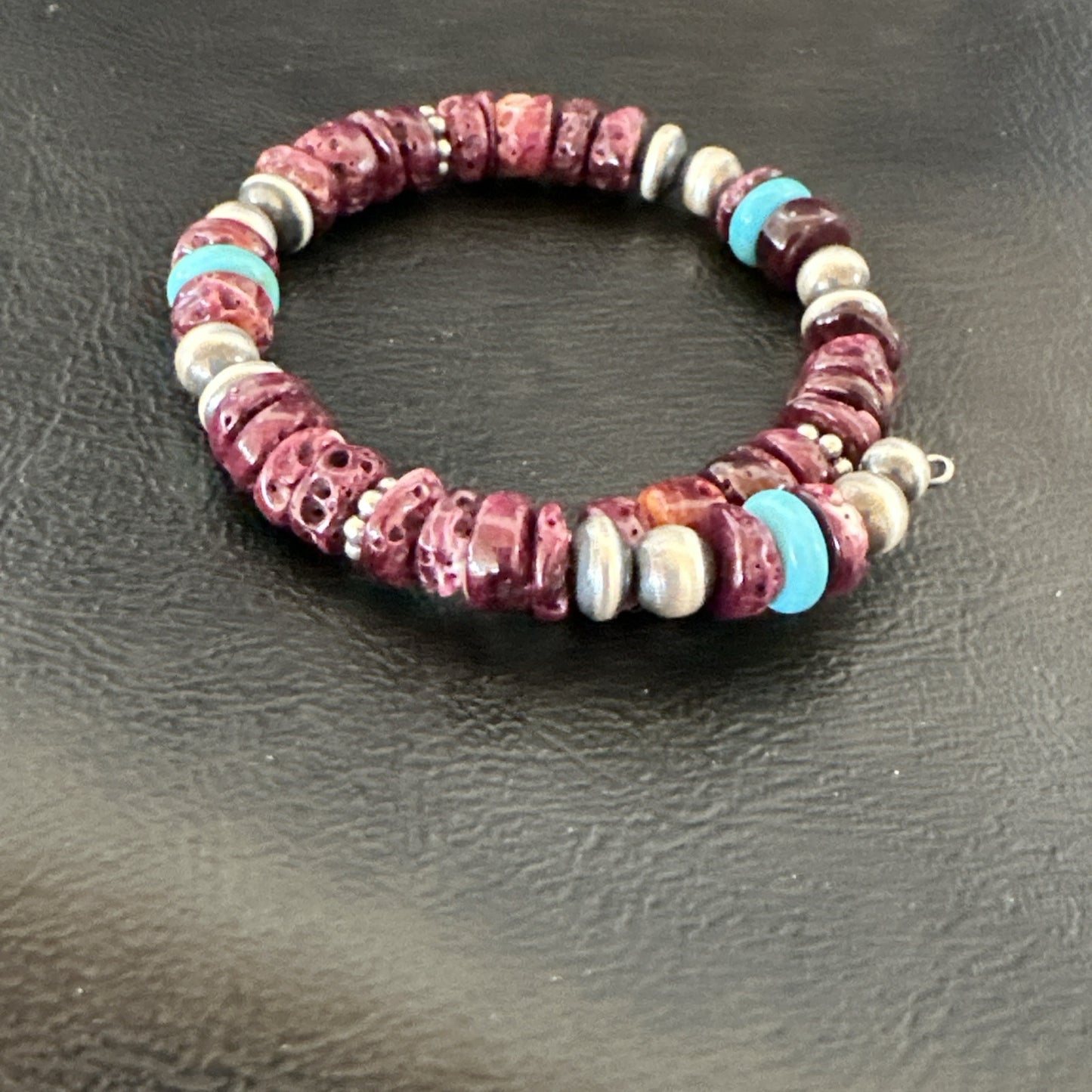 Purple Spiny Turquoise 8mm Wire Bead Wrap Bracelet Navajo Sterling Silver 18902