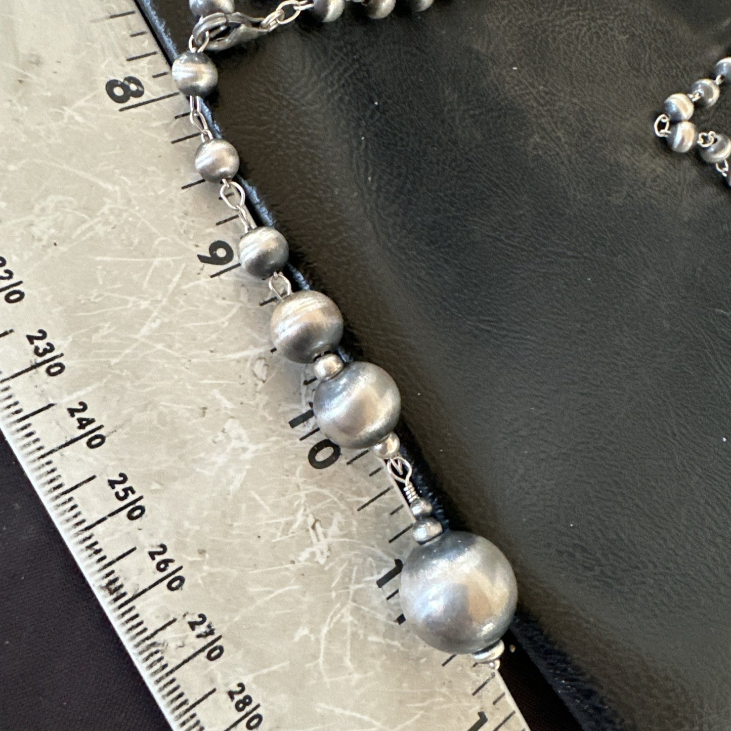 Y Rosary Bead Lariat Navajo Sterling Silver Beads Necklace 6mm 22" 18932