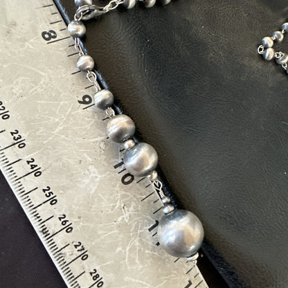 Y Rosary Bead Lariat Navajo Sterling Silver Beads Necklace 6mm 22" 18932