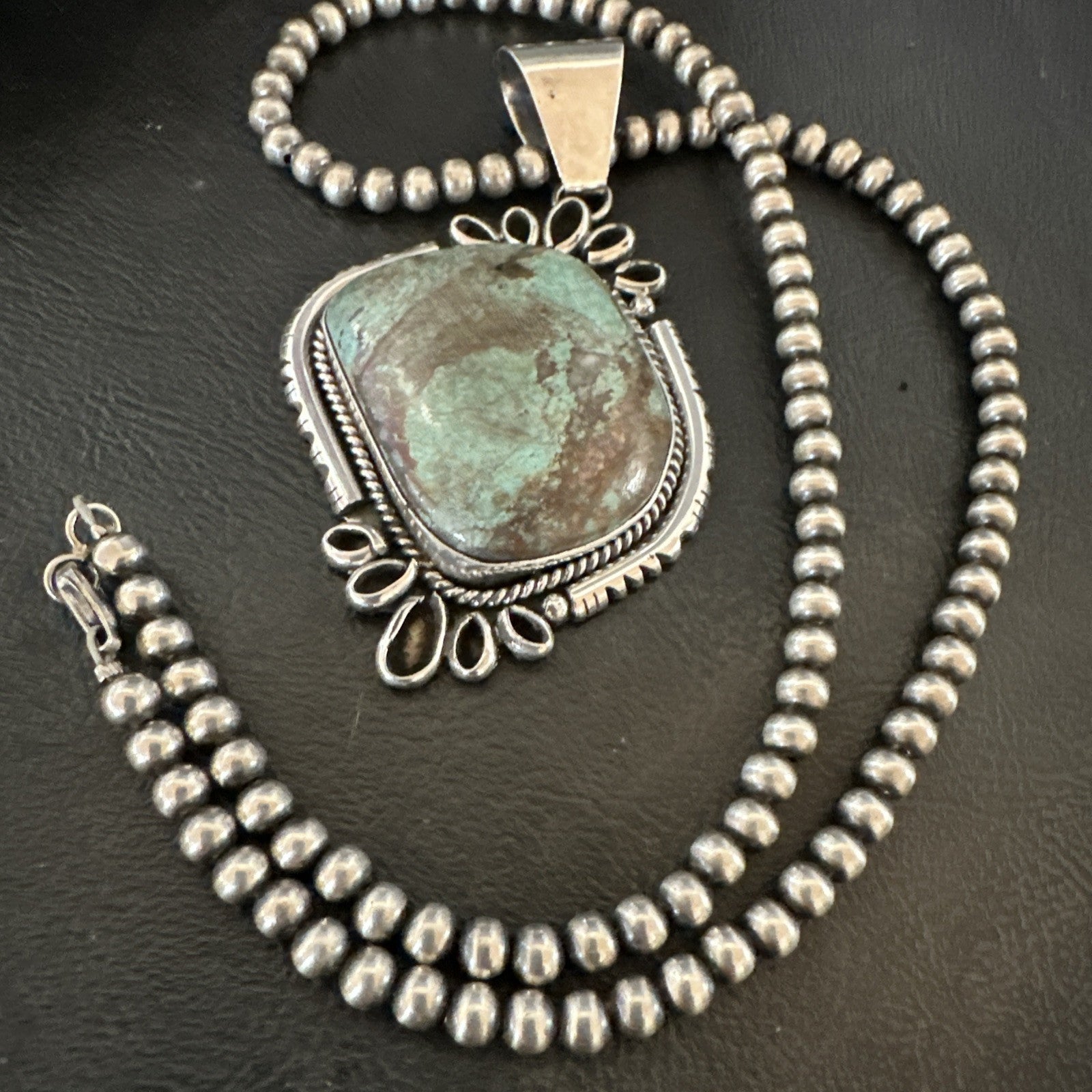 Yazzie Navajo Sterling Silver Blue Rustic Turquoise Necklace Pendant 18977