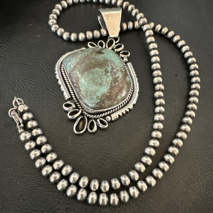 Yazzie Navajo Sterling Silver Blue Rustic Turquoise Necklace Pendant 18977