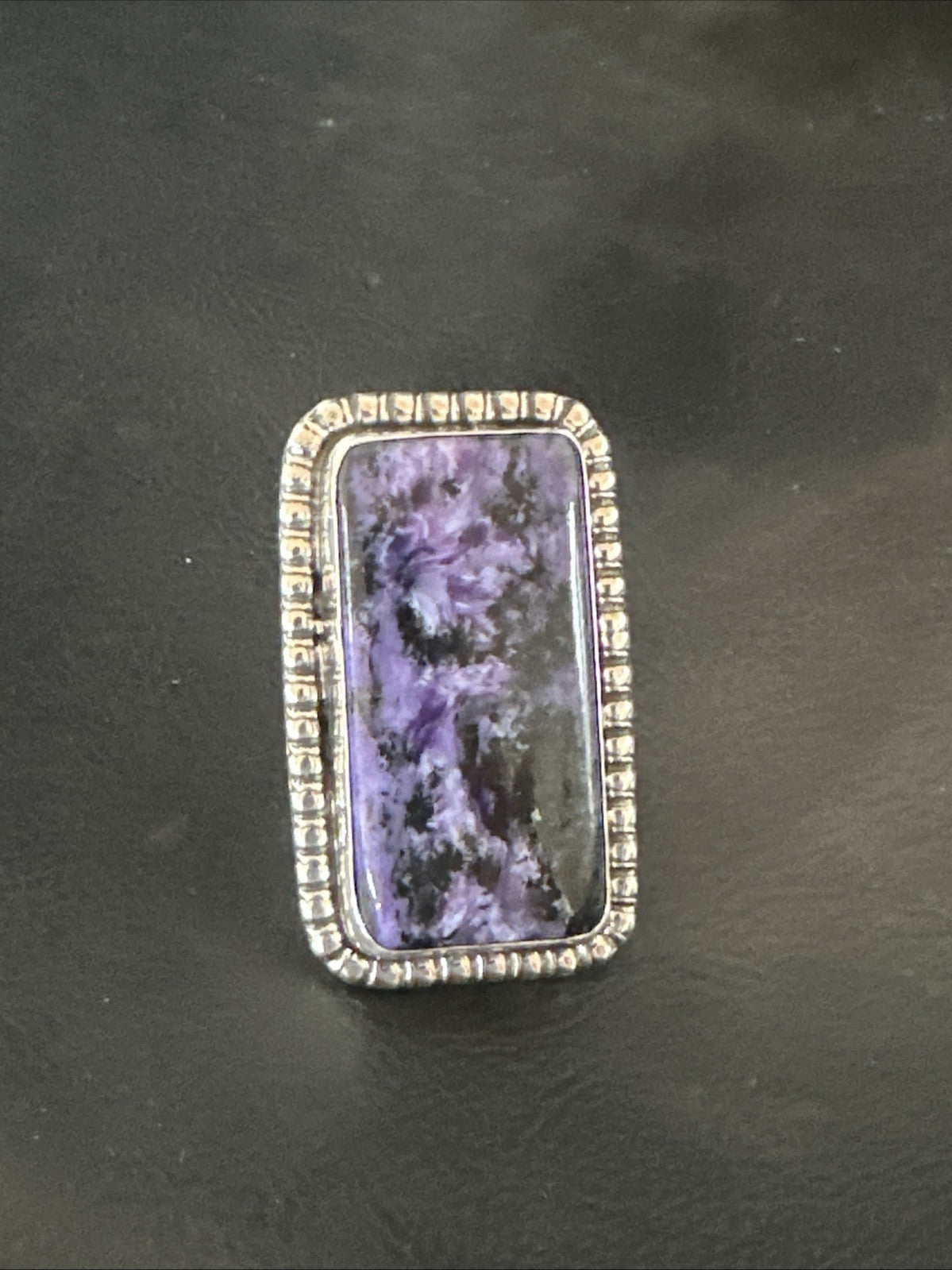 H Joe Purple Charoite Navajo Sterling Silver Rectangle Ring Size 7.5 18964