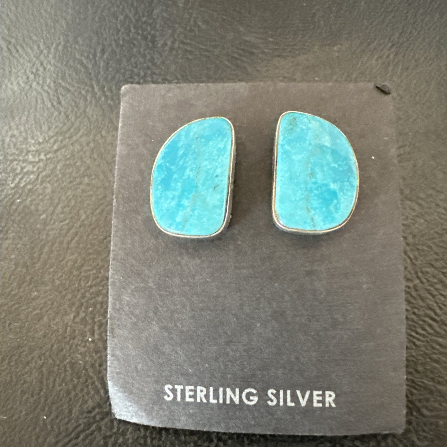 Blue Kingman Turquoise Navajo Sterling Silver Post Stud Earrings 18950