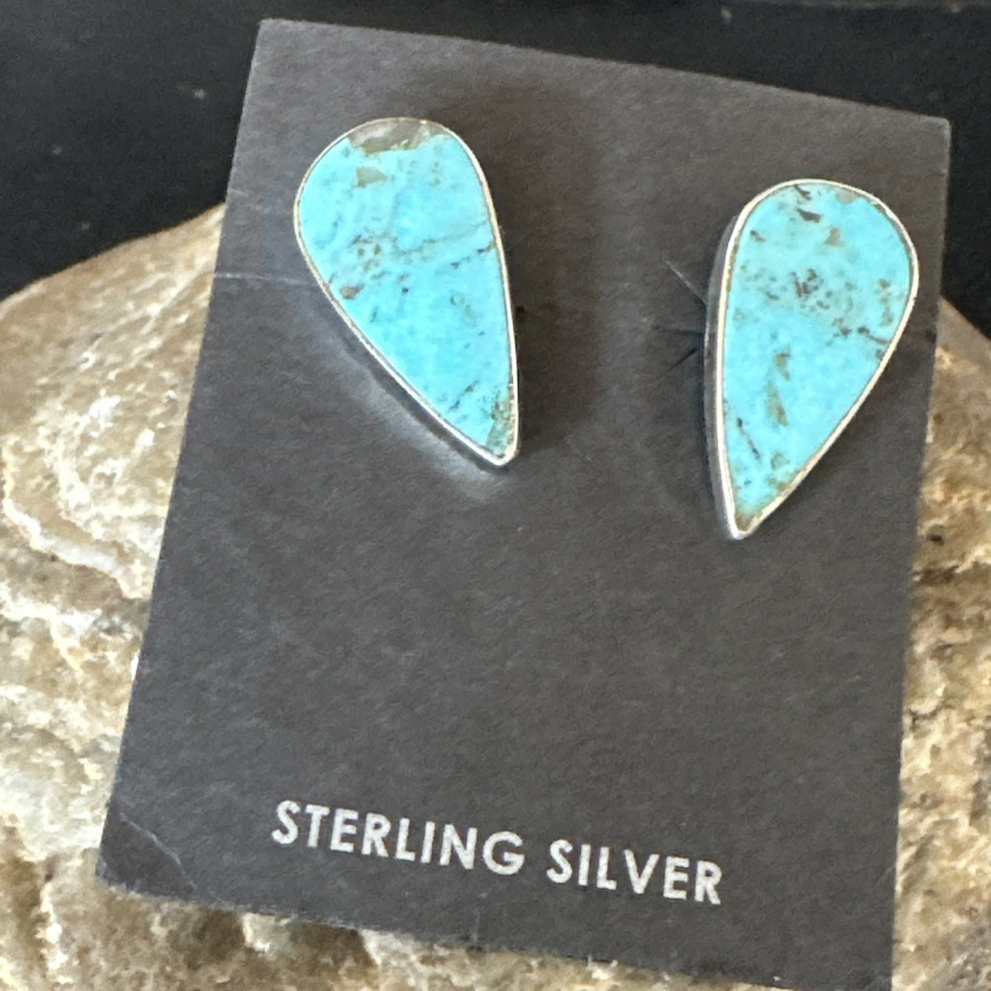 Blue Kingman Turquoise Navajo Sterling Silver Post Stud Earrings 18951