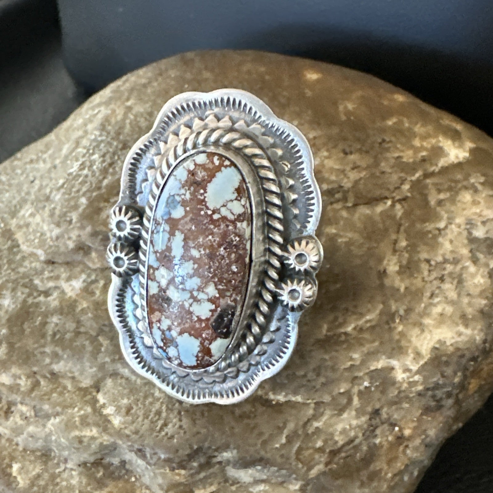 Men Women Golden Hills Turquoise Navajo Sterling Silver Ring Sz 8 18959