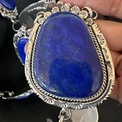 XXL Mens Womens Lapis Lazuli  Sterling Silver Beads Lariat Necklace 29" 18986