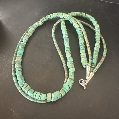 Sterling Silver Beads Heishi Green Turquoise 2 Strands Bead Necklace 18890