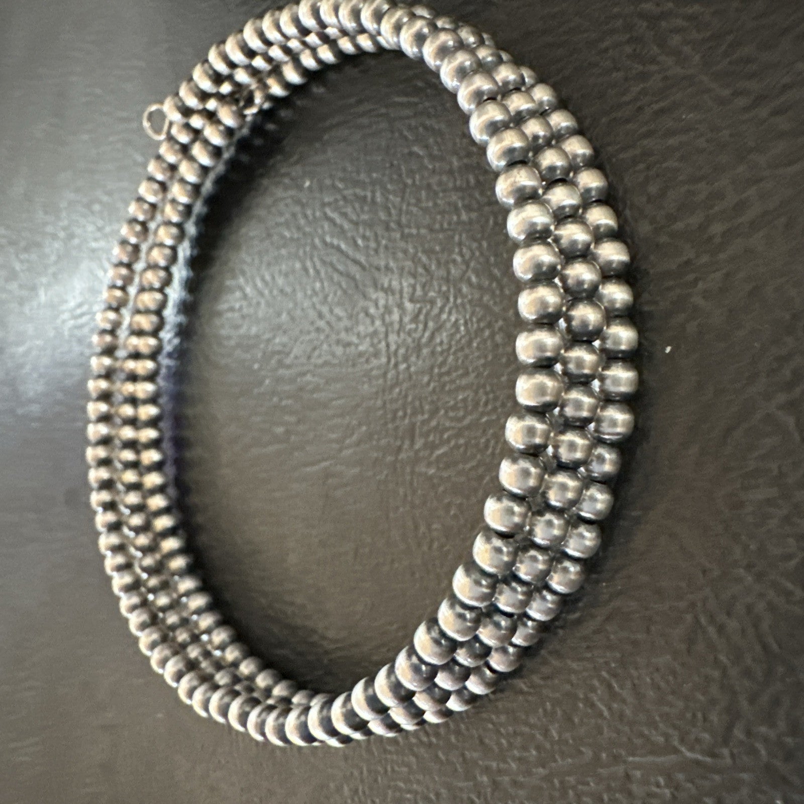 Sterling Silver Navajo Pearls 3mm Beads Stainless Steel Wire Wrap Bracelet 90313