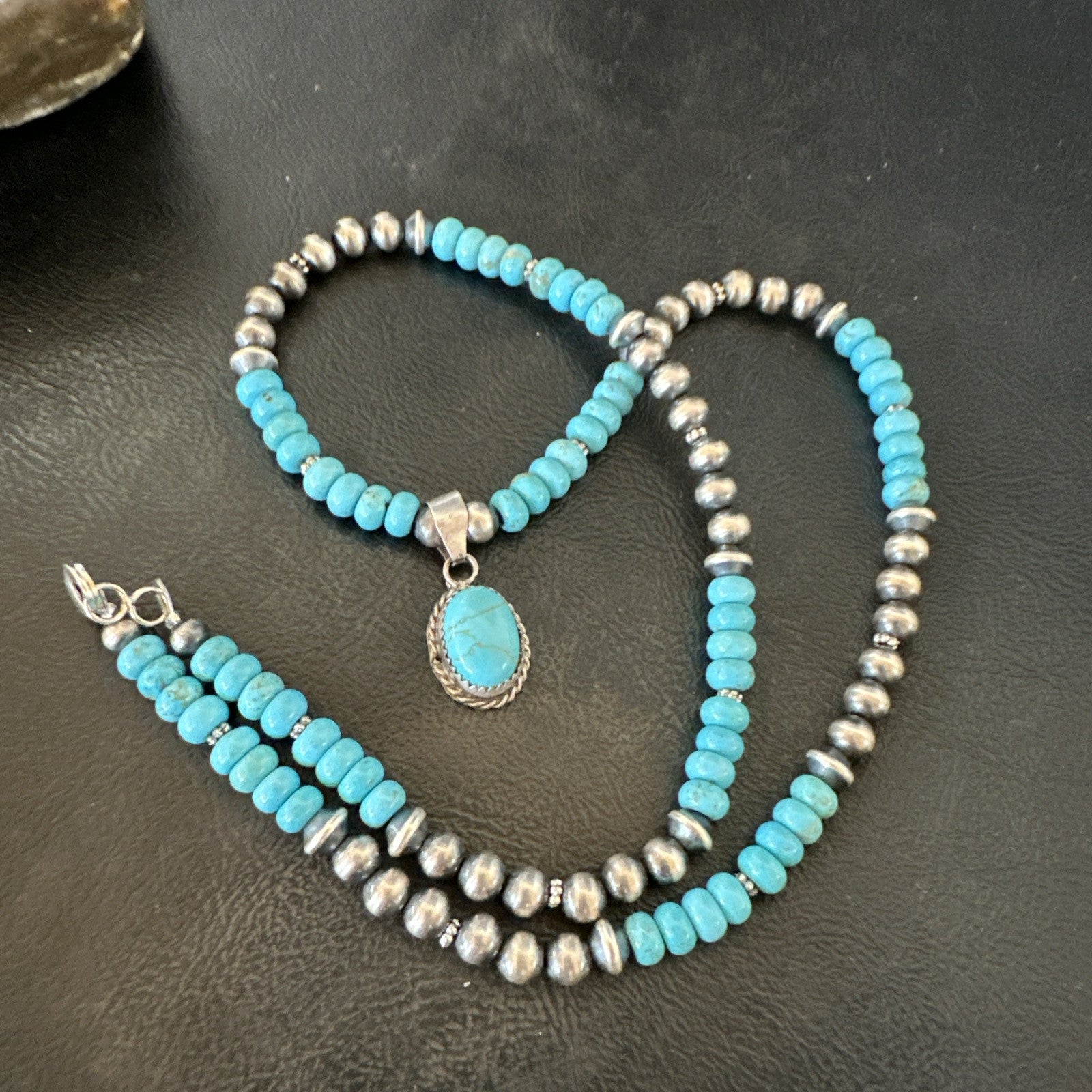 WoMens Blue Kingman Turquoise Pendant Navajo Sterling Silver Necklace 21" 18937