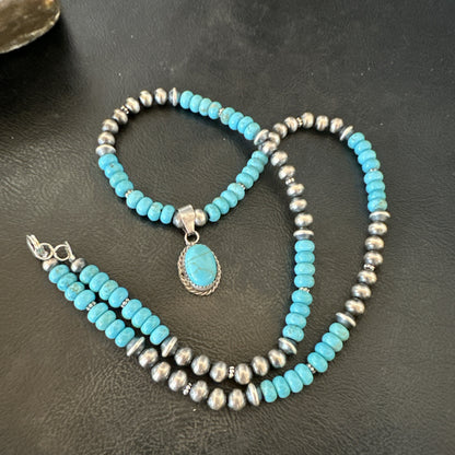WoMens Blue Kingman Turquoise Pendant Navajo Sterling Silver Necklace 21" 18937