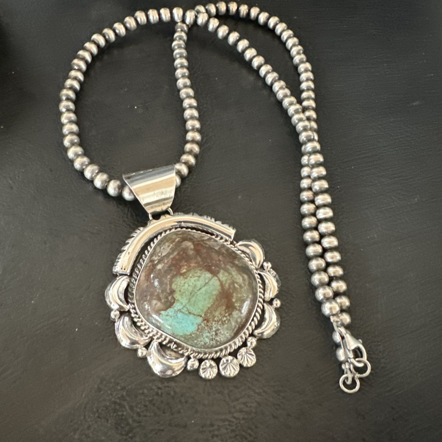 Yazzie Navajo Sterling Silver Blue Rustic Turquoise Necklace Pendant 18971