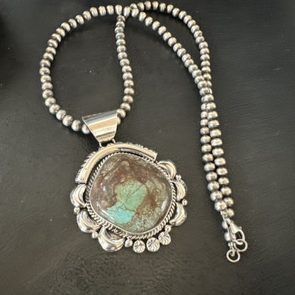 Yazzie Navajo Sterling Silver Blue Rustic Turquoise Necklace Pendant 18971