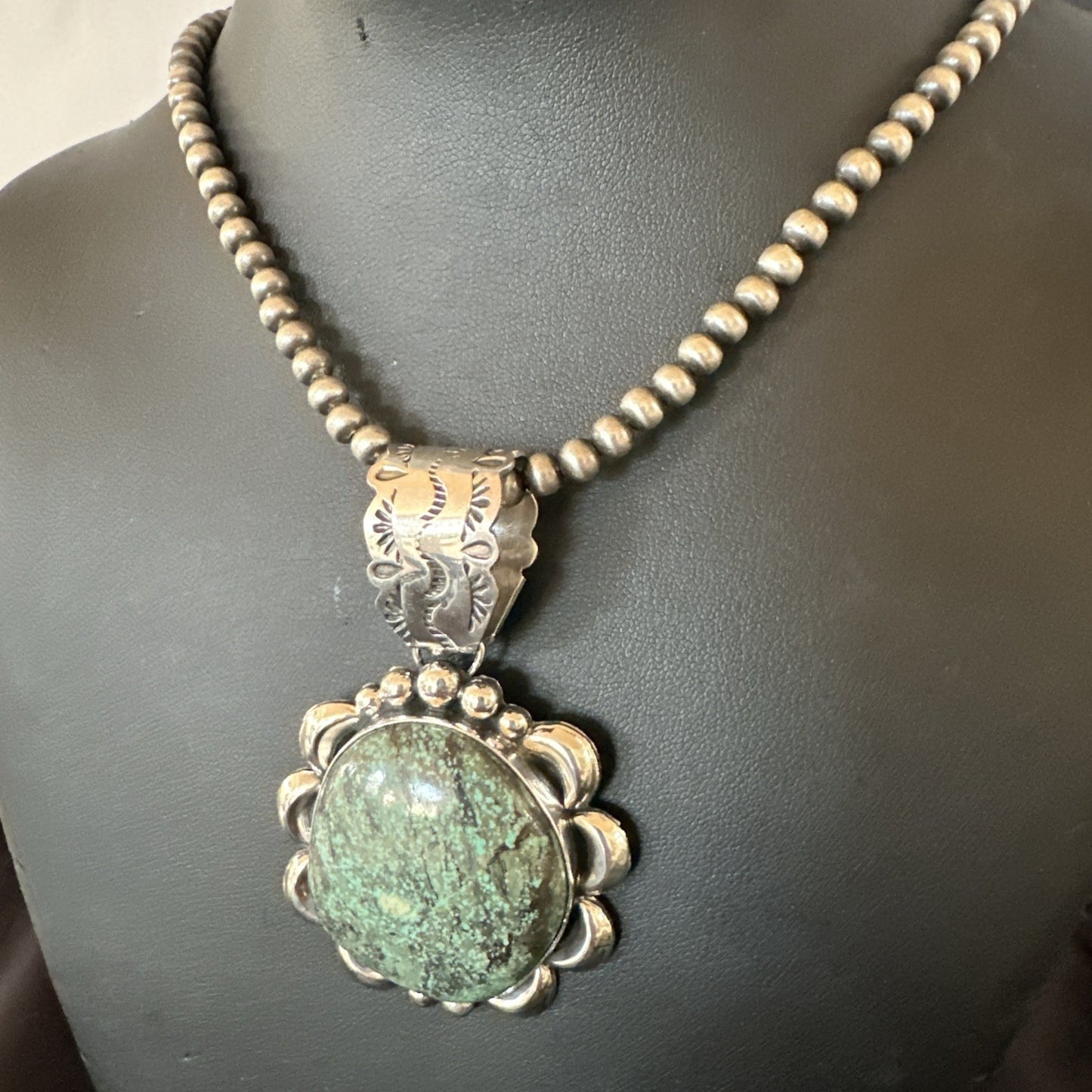 Yazzie Navajo Sterling Silver Blue Rustic Turquoise Necklace Pendant 2.75” 19000