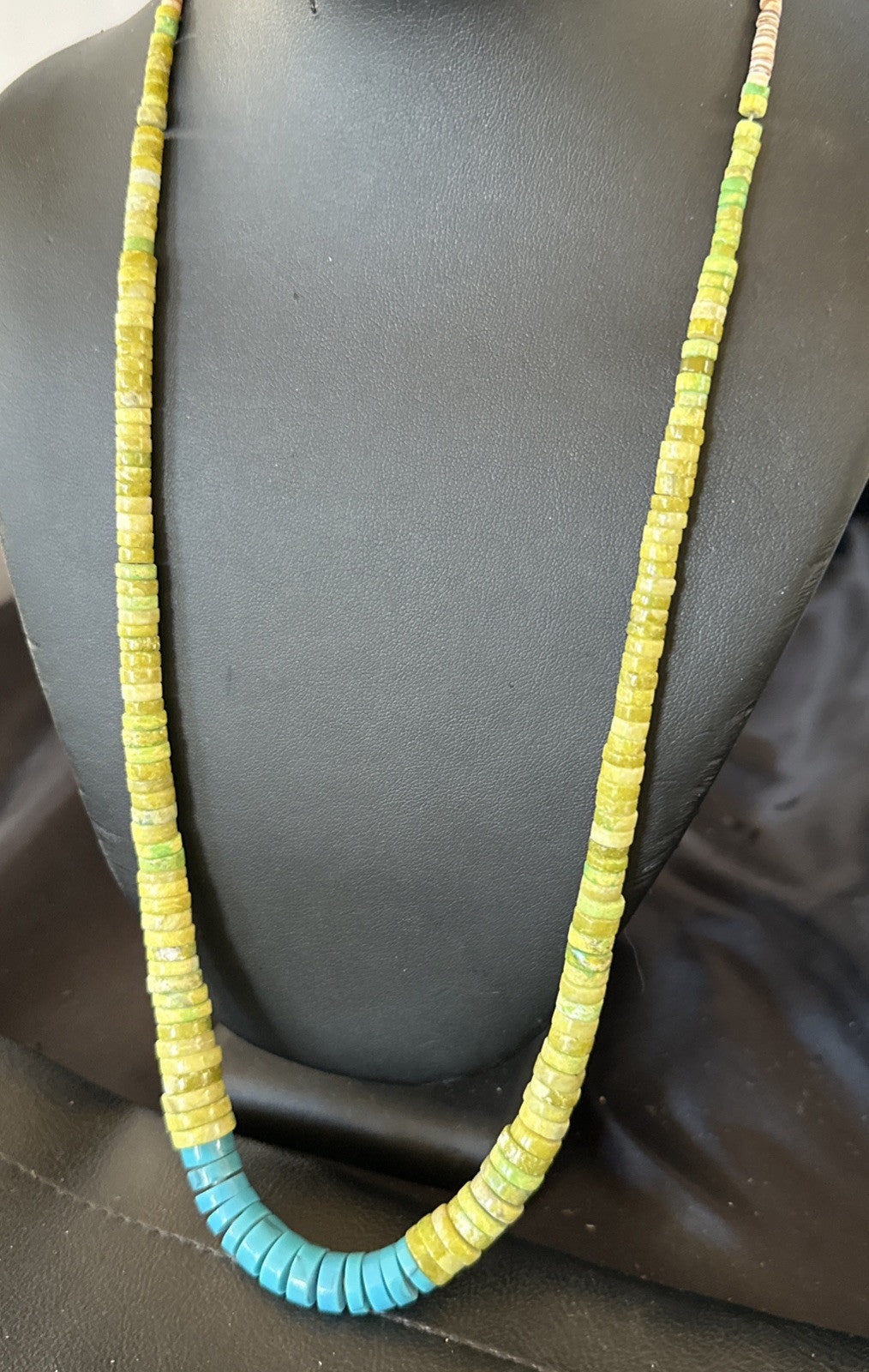 Santo Domingo Blue Turquoise Green Bead Necklace 26" 18907