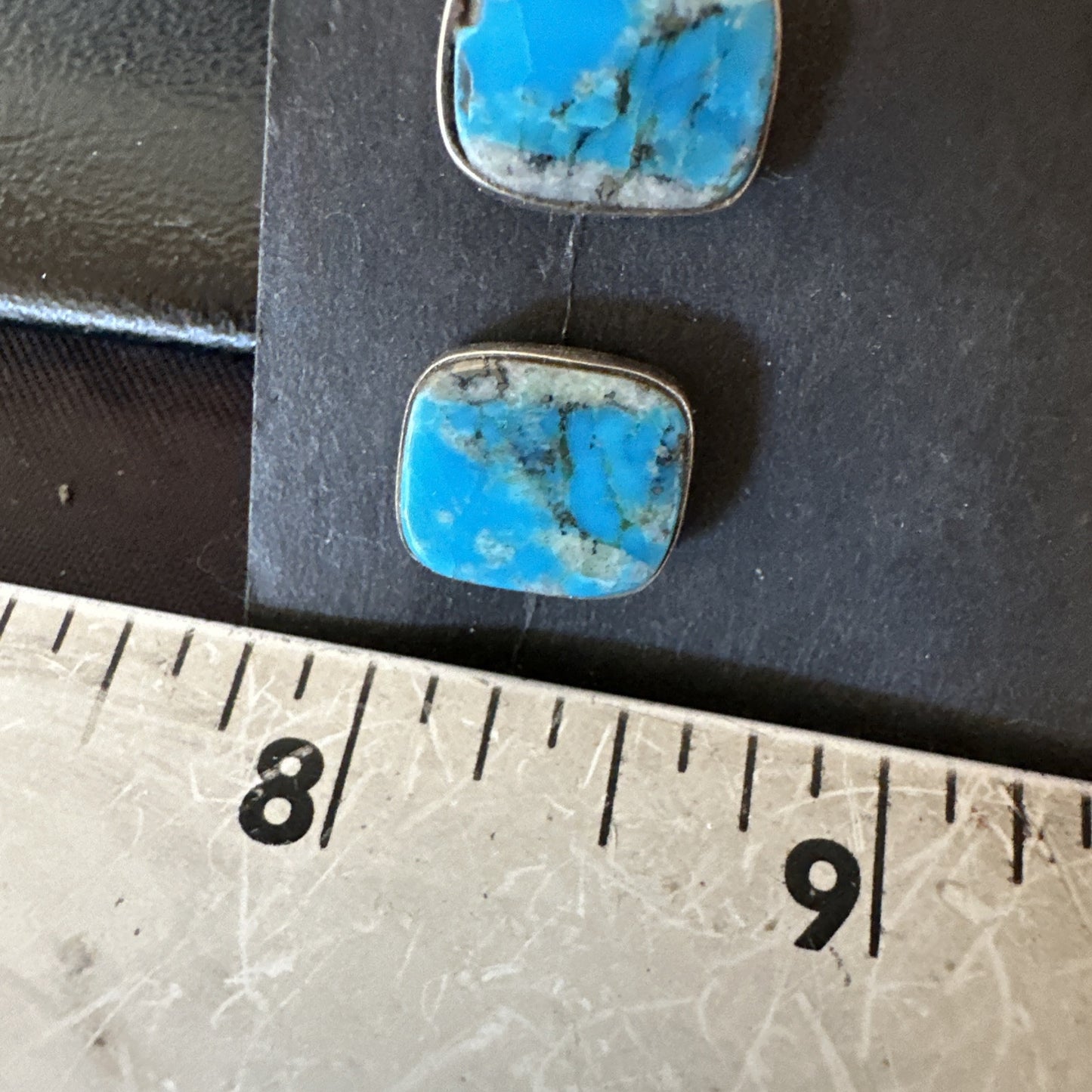 Blue Kingman Turquoise Navajo Sterling Silver Post Stud Earrings 18949