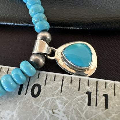 WoMens Blue Kingman Turquoise Pendant Navajo Sterling Silver Necklace 21" 18940