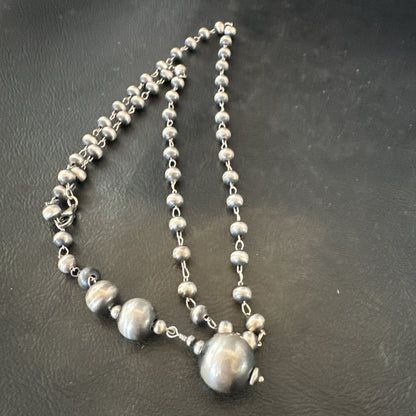 Y Rosary Bead Lariat Navajo Sterling Silver Beads Necklace 6mm 22" 18932