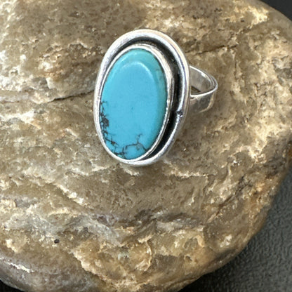 Navajo Sterling Silver Blue Kingman Turquoise Ring Size 7.5 19003