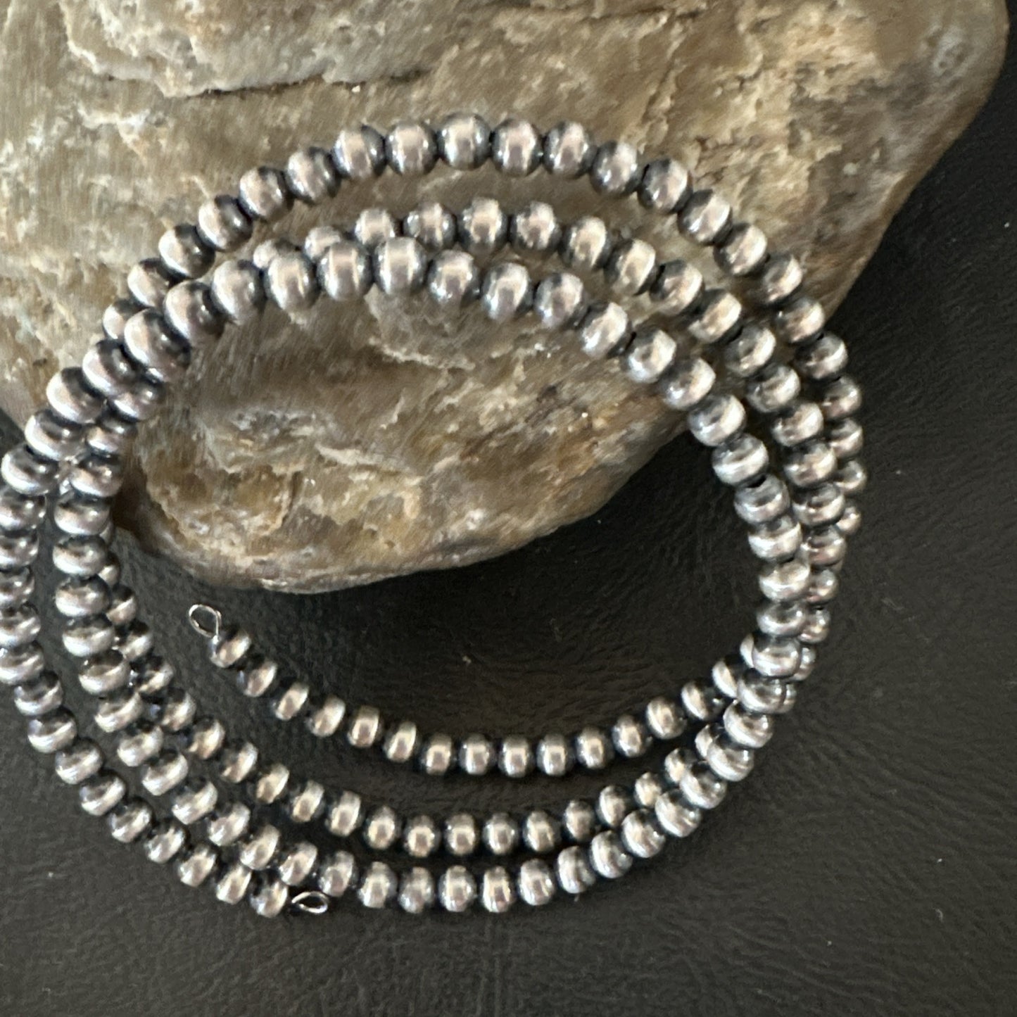 Sterling Silver Navajo Pearls 4mm Beads Stainless Steel Wire Wrap Bracelet 90413