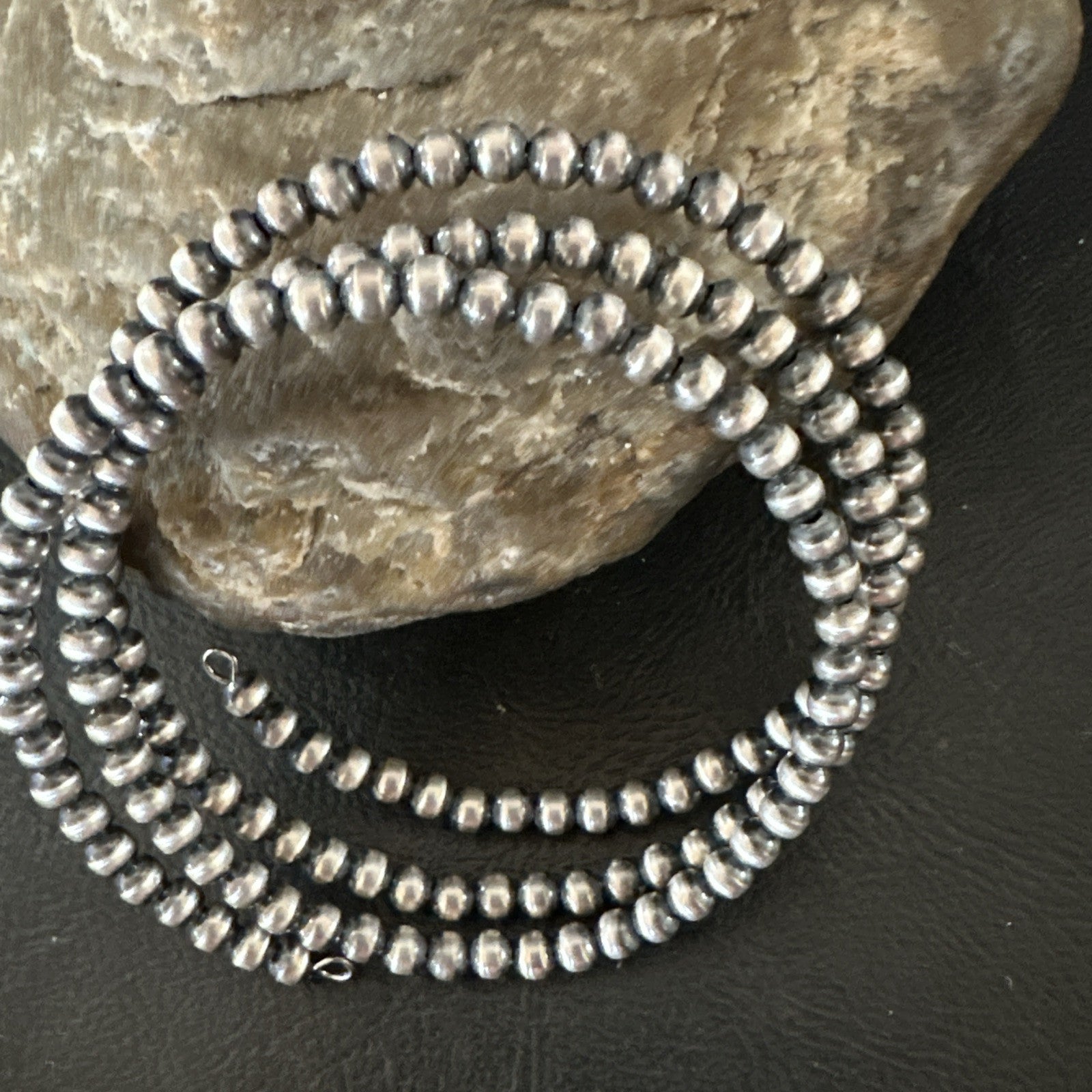 Sterling Silver Navajo Pearls 4mm Beads Stainless Steel Wire Wrap Bracelet 90413