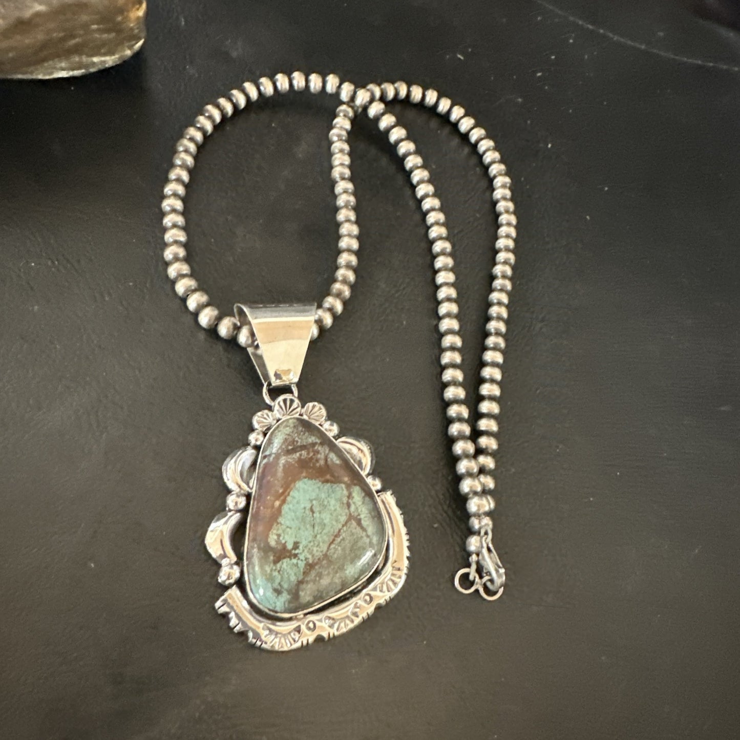Yazzie Navajo Sterling Silver Blue Rustic Turquoise Necklace Pendant 18969