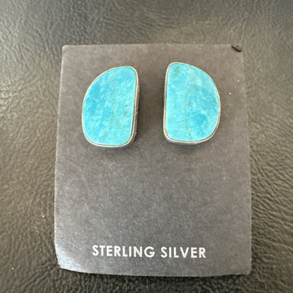Blue Kingman Turquoise Navajo Sterling Silver Post Stud Earrings 18950