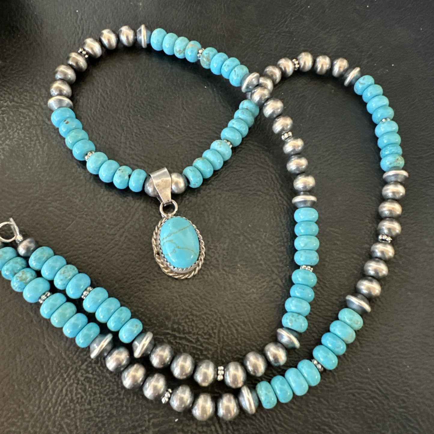 WoMens Blue Kingman Turquoise Pendant Navajo Sterling Silver Necklace 21" 18937