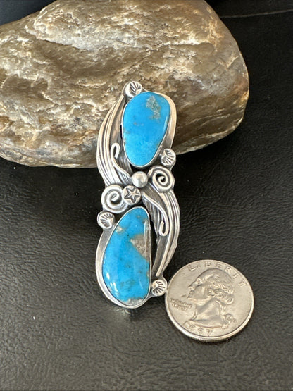 XL Navajo Cluster Blue Kingman Turquoise Sterling Silver Ring Sz 7 18989