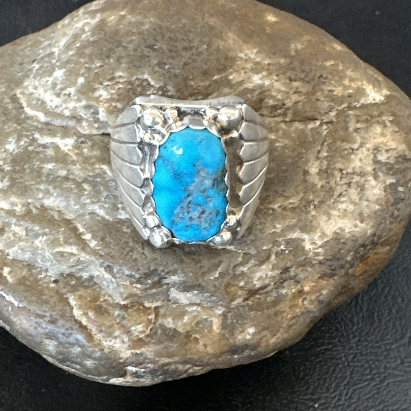 Navajo Sterling Silver Blue Kingman Turquoise Ring Size 10.75 19006