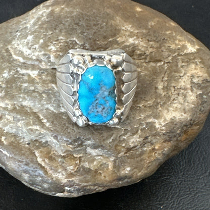 Navajo Sterling Silver Blue Kingman Turquoise Ring Size 10.75 19006