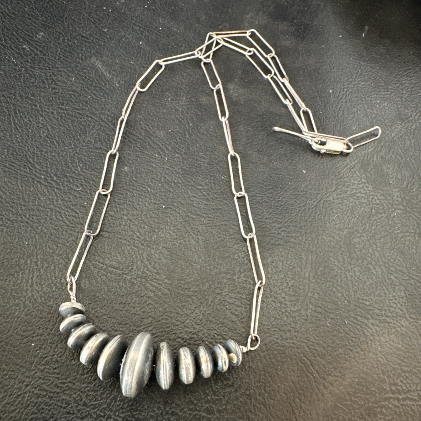 Navajo Rondel Saucer Flat Sterling Silver Beads Chain Necklace 18” 18948